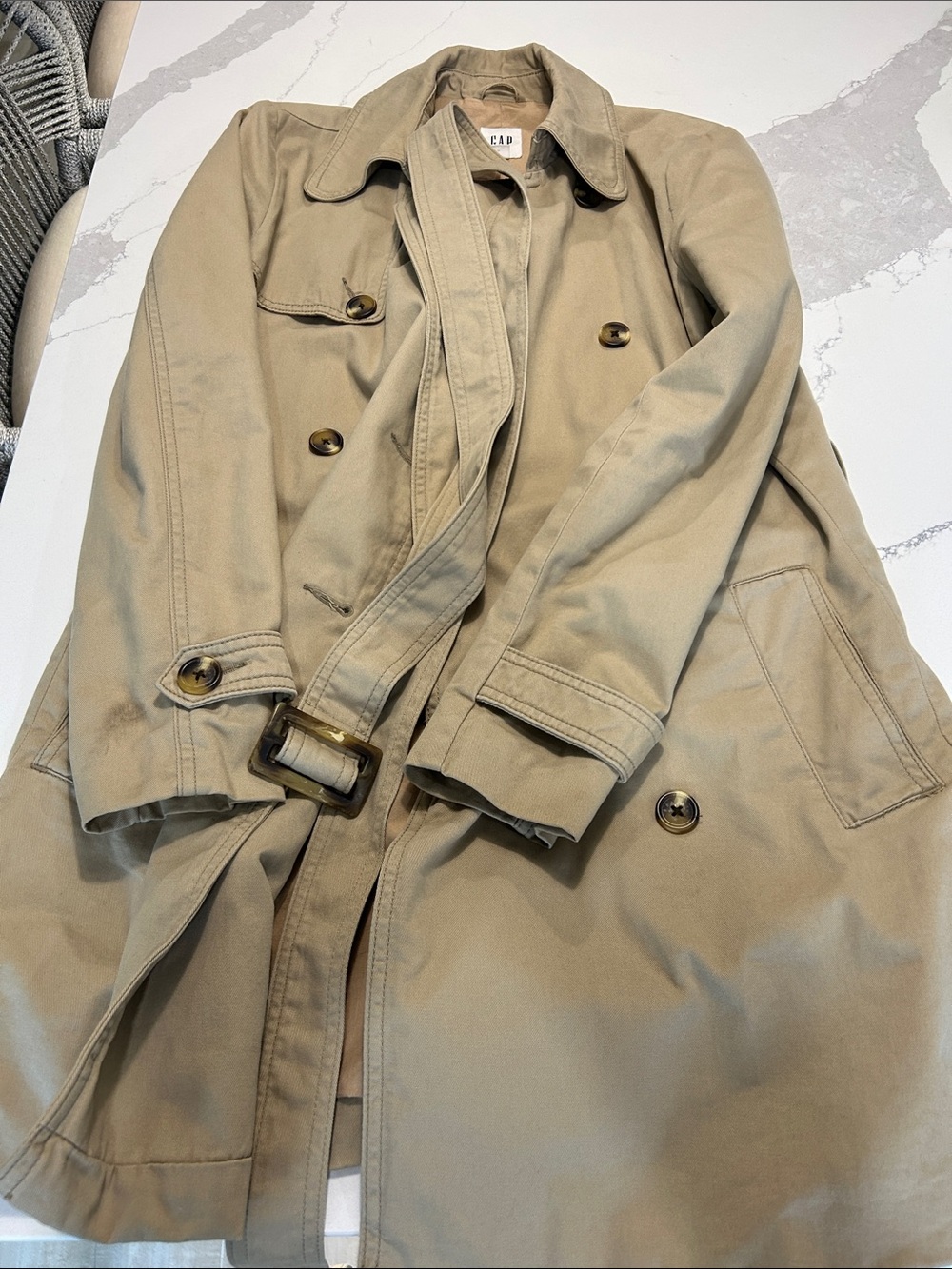 GAP Tan Double-Breasted Trench Coat with Belt